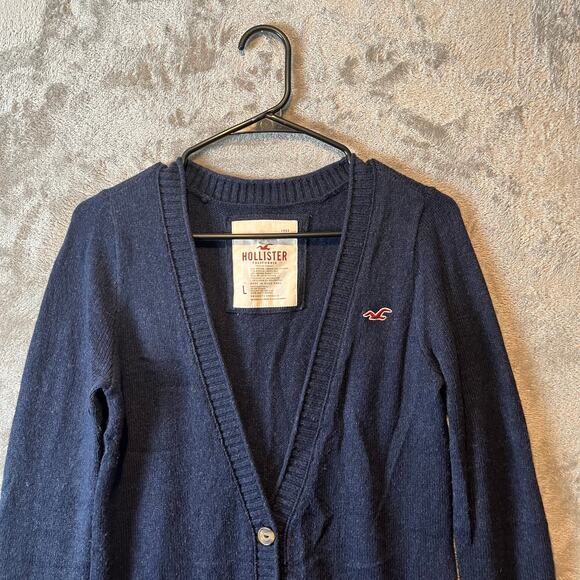 Y2k Hollister Navy Blue Button-Up Cardigan V-Neck Women's Size Large - Picture 2 of 5